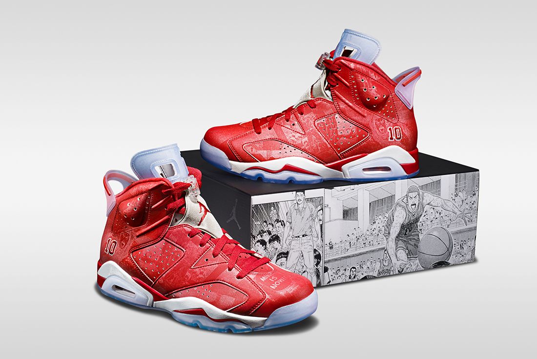 Slam Dunk Air Jordan 6 sneakers with manga-illustrated box